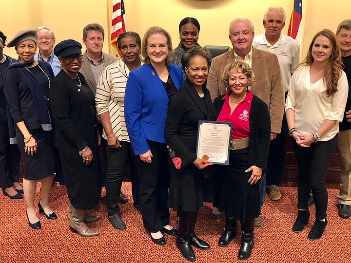 Diane Conners, President of the Optimist Club, Douglasville Chapter, and Ms. Gwen Gable, District Immediate Past Governor of Optimist International accepted the proclamation.