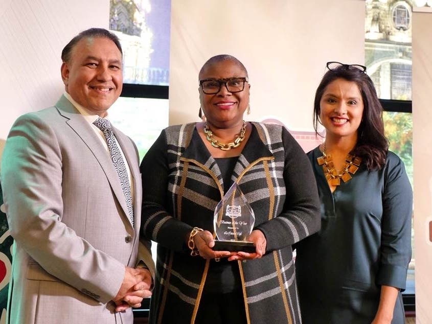 Left to Right: Manuel Martinez, LVCC Board President, with Sheila R. Brown, CineCares Foundation Executive Director, and LVCC Executive Director Blanca Soto.