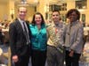  Pictured at the Salute to Scouting are (left to right) Boy Scouts Spirit of Adventure Council Chief Executive Chuck Eaton, Lizbeth Valerio-Green (Jeffrey’s mom), Jeffrey Gomez and Master of Ceremonies Rev. Irene Monroe of Cambridge.
