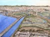 Rendering of the restored Ballona Wetlands as seen from above the coastline