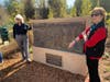Friends of Ballona Wetlands founder Ruth Lansford and former L.A. City Councilwoman Ruth Galanter beside the monument