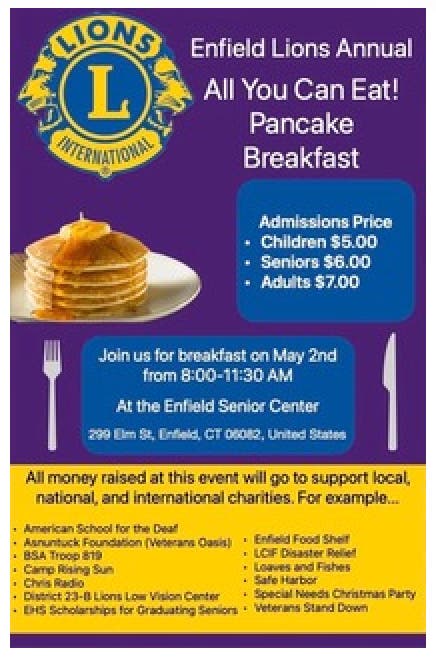 Enfield Lions Annual All You Can Eat! Pancake Breakfast