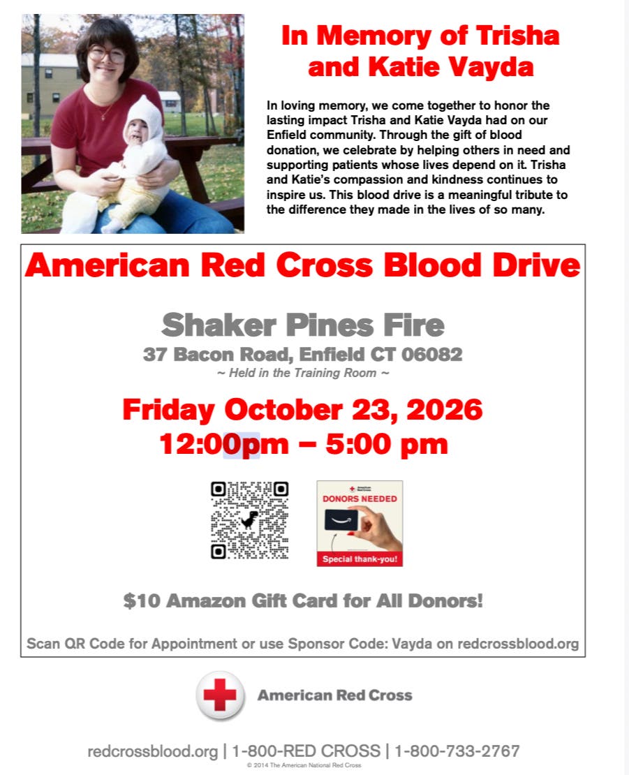 Memorial Blood Drive in memory of Trisha & Katie Vayda.