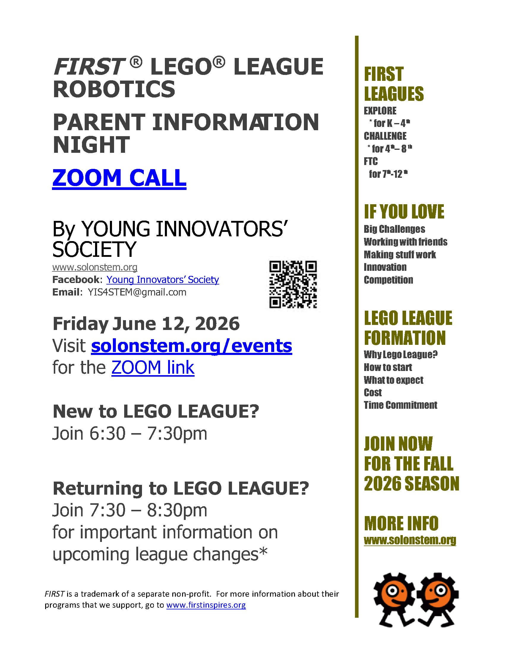 YIS - FIRST Robotics Parent Information Night
