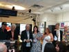 L-R Liberty DeVito, Russell Javors, Jon Small, Anastasia McKenna, Jessica Wychock, Henry Weber, Larry Blauvelt accepting the induction awards for the Hassles at the Long Island Music and Entertainment Hall of Fame. 