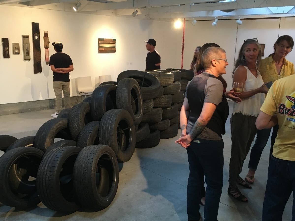 Reclaimed tires make a sculpture at the Recycled Art Program.