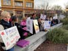 Protesters gathered Thursday at Livermore's Flag Pole Plaza.
