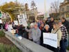 Protesters gathered Thursday at Livermore's Flag Pole Plaza.