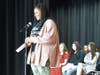 Acacia Tripplett speaks about diversity before a crowd of Dublin Elementary School students.
