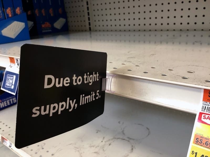 Some stores are struggling to keep toilet paper, hand sanitizer, canned food and dry goods in stock.