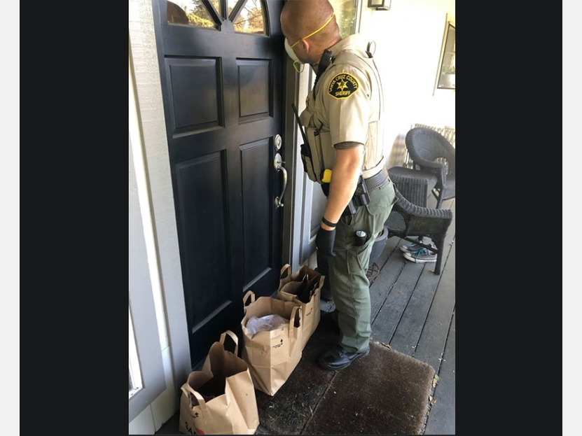 Deputies dropped off three Safeway bags of goods for an elderly resident in need.
