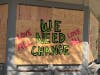 Pleasanton businesses boarded up their windows and left messages for the public.