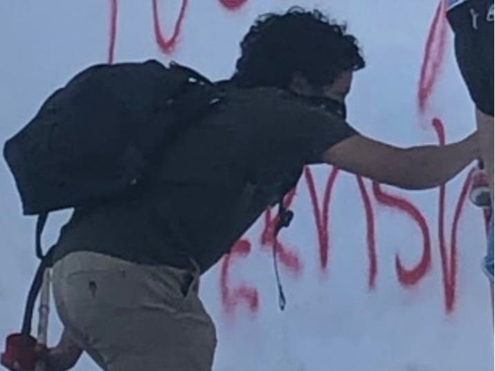 This man was part of a group of people accused of vandalizing the mission.