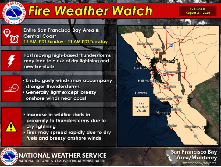 The Fire Weather Watch begins 11 a.m. Sunday in the highlighted areas above.