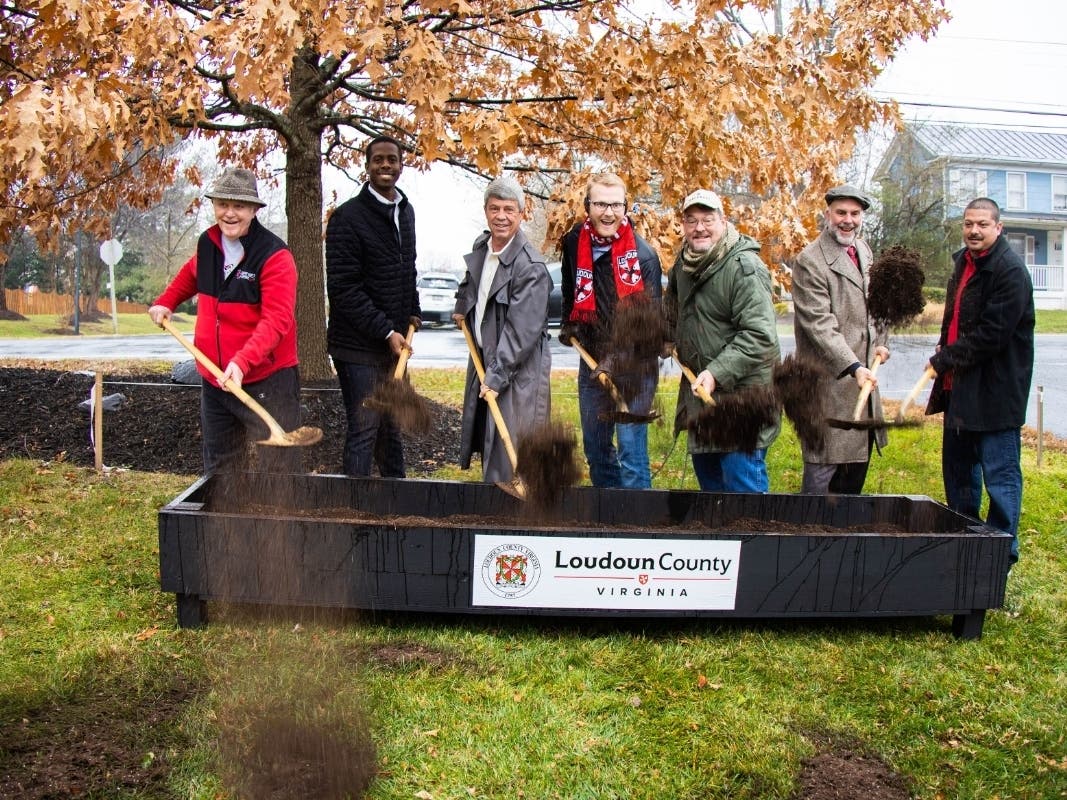 Loudoun County officials break ground on a new sidewalk along Ashburn Road.