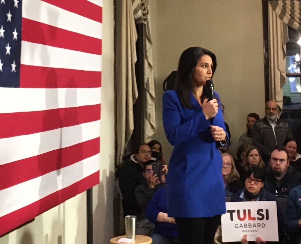 Rep. Tulsi Gabbard campaigns for the Democratic presidential nomination Monday night in Fairfax City.