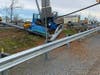 A dump truck driver ran off the road in Fauquier County Wednesday morning and collided with a guard rail and a light pool.