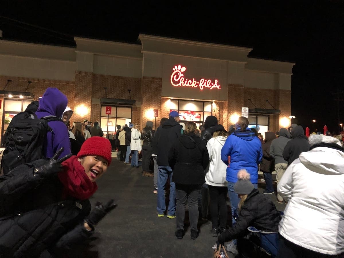 The new Chick-fil-A restaurant in the Lansdowne area of Leesburg attracted more than 300 people to its grand opening Thursday morning.