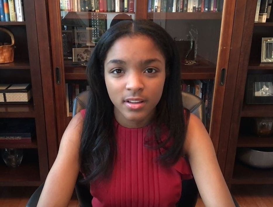 Zoree Jones, who is graduating from Patriot High School in Nokesville, says in her speech that difficult times require people who respond with grace and courage.