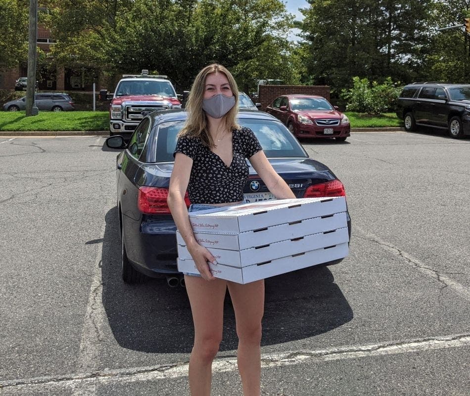 Jorden Harrity, 17, delivered pizzas on Aug. 7 to the Fairfax County Fire & Rescue Department in Centreville to thank its first responders.