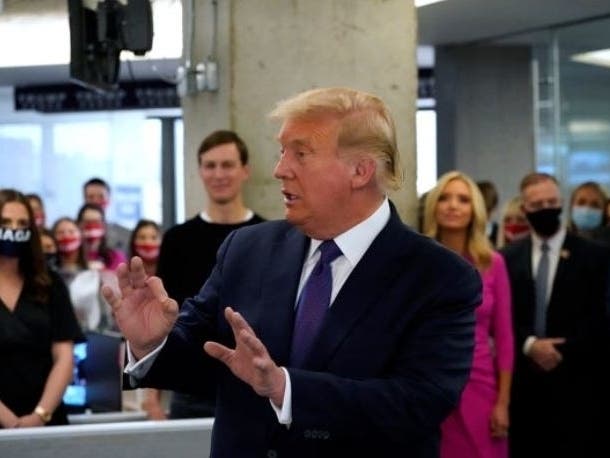 President Donald Trump speaks at the Trump campaign headquarters on Election Day, Tuesday, Nov. 3 in Arlington.