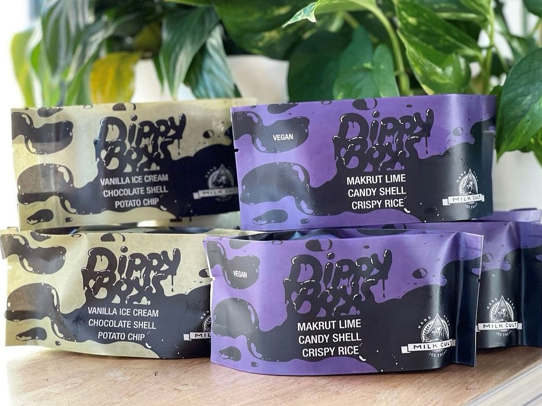 The new creations from D.C.-based Milk Cult are two types of ice cream sandwiches and two types of Dippy Boys brand ice cream sandwiches​. Two of the new novelties are vegan.