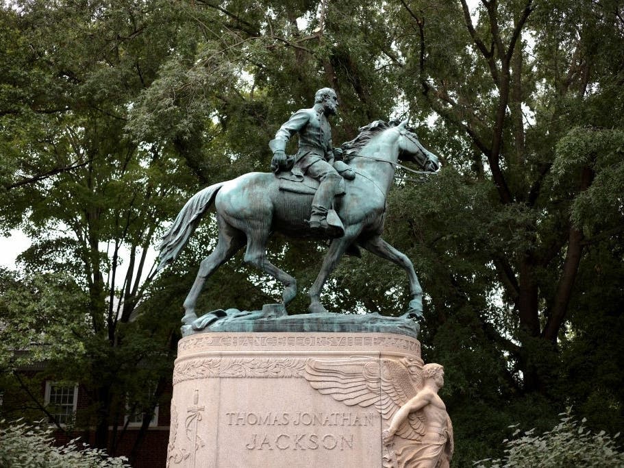 The city of Charlottesville will remove statues of Confederate generals Robert E. Lee and Thomas "Stonewall" Jackson (above) from city parks on Saturday, nearly four years after the deadly Unite the Right rally against the Lee statue's proposed removal.