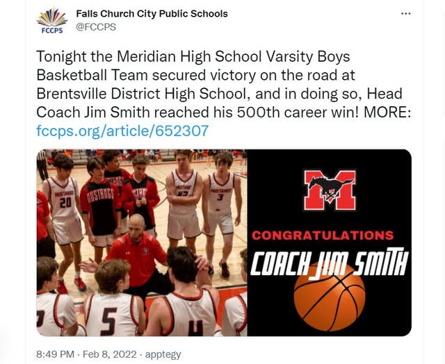 Meridian High Basketball Coach Reaches 500th Career Win Falls Church