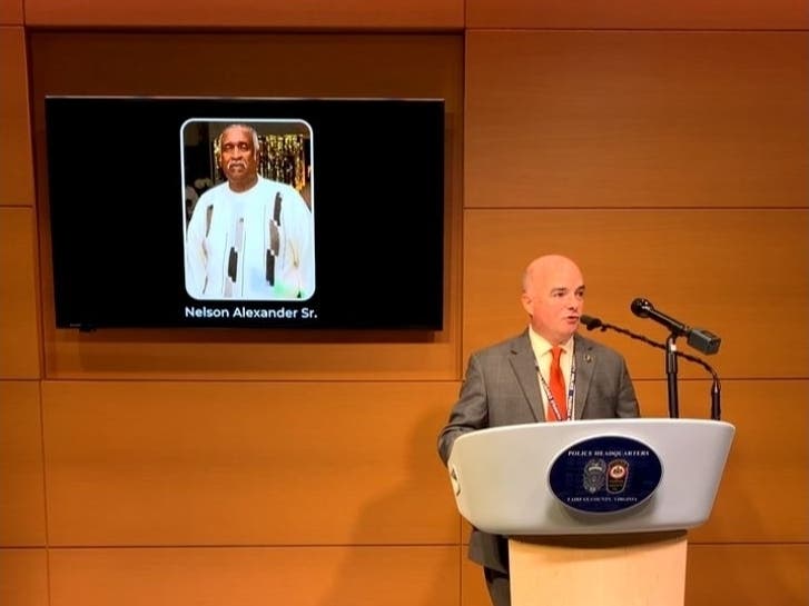 At a news conference on Monday, Fairfax County Police Maj. Ed O'Carroll provides details about the arrest of two suspects in the fatal shooting of Nelson Alexander Sr., 73, of Falls Church on Oct. 20.