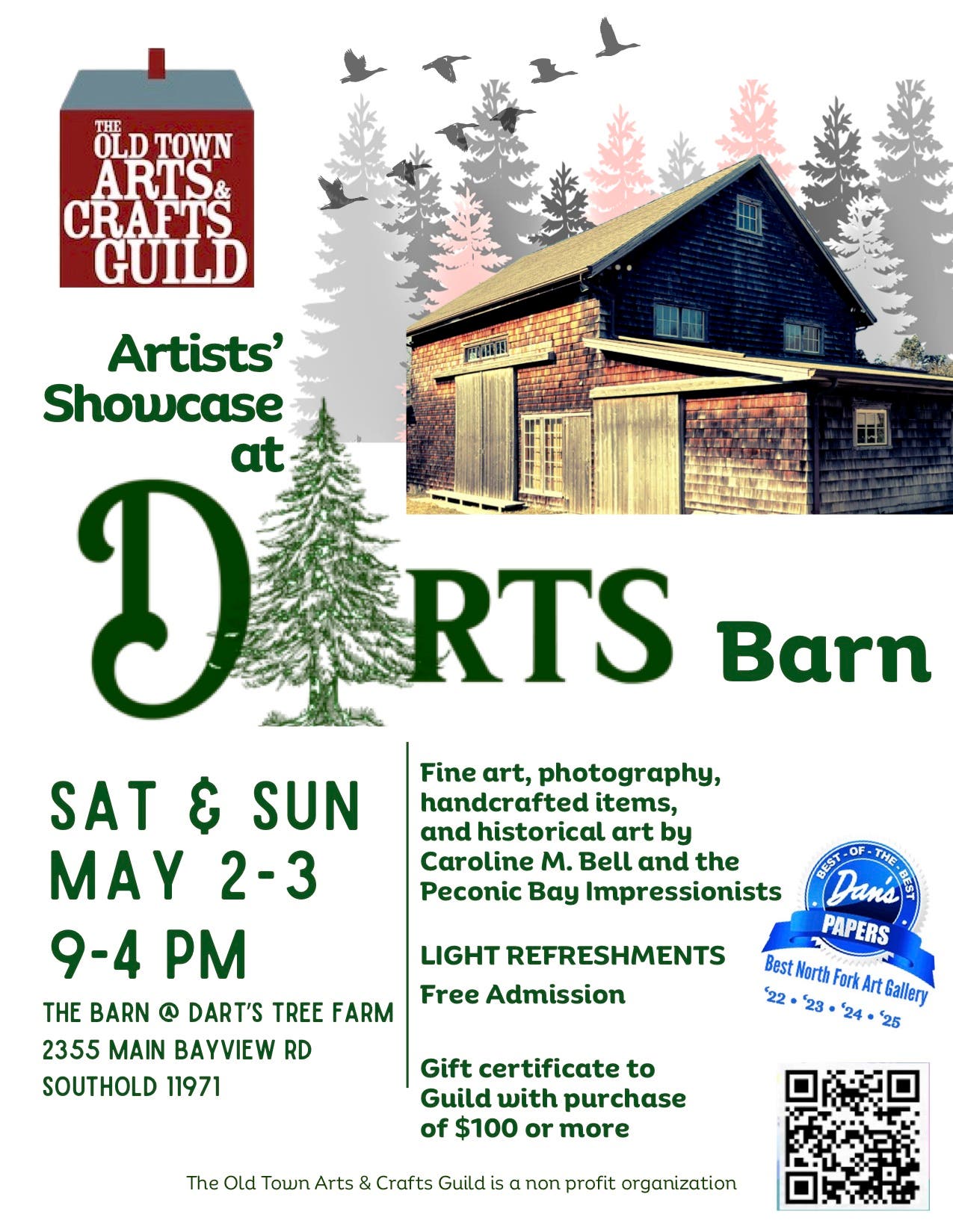 ART SHOWCASE @ DART'S BARN--JEWELRY/ARTWORK/CRAFTS/POTTERY/Southold/May 2nd and May 3rd