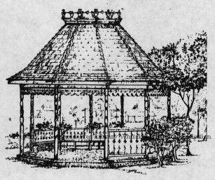Southold Kiwanis Club: In 1987 - Members of Southold Kiwanis Club laid bricks for the foundation for the gazebo to be placed on Youngs Avenue & the Main Road Southold at Silversmith’s Corner. Sponsored by Peconic Land Trust.