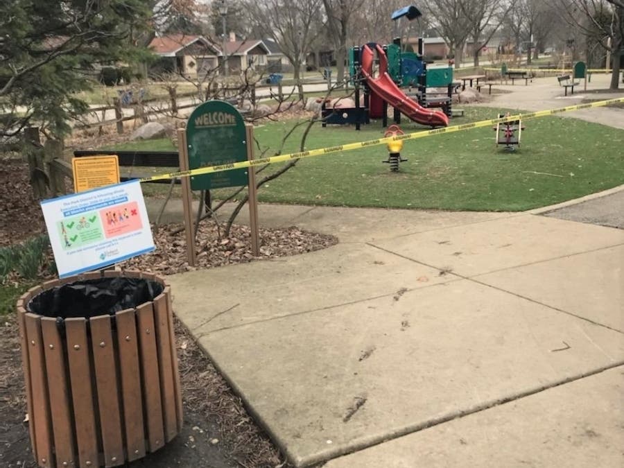 The Elmhurst Park District closed playgrounds at local parks Thursday in response to complaints that people had been congregating and using them. 