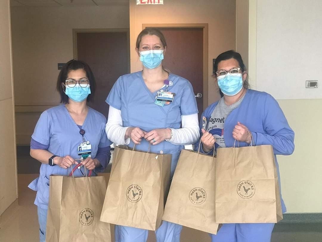 Nurses at the hospital in La Grange get Hash Stacks meals last week. 