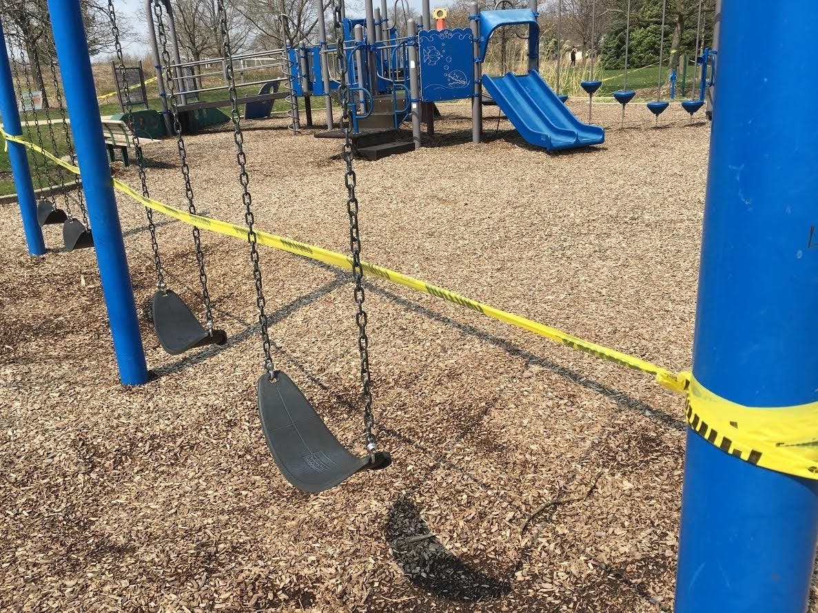 The Eldridge Park playground, like the others in the Elmhurst Park District, is closed during the coronavirus epidemic. This was to help stop the spread of the virus. 