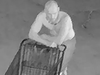 The man whom police believe stole a car is seen here pushing a grocery cart. 