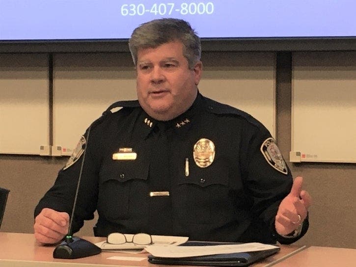 Burr Ridge Police Chief John Madden presented statistics showing Burr Ridge's crime levels are lower than nearby towns. 