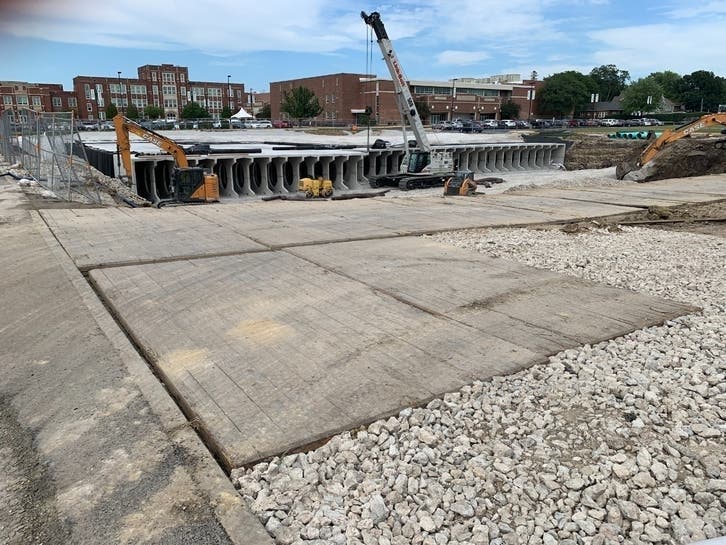 Work continues on the drainage project in late August in front of York High School. The project is expected to be completed Sept. 15. 