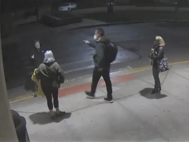 Jeff Waters, a member of the Hinsdale High School District 86 board, is seen in this screenshot pointing at his colleague, Erik Held. Board member Peggy James is to the right, resident Kim Notaro to the left. 