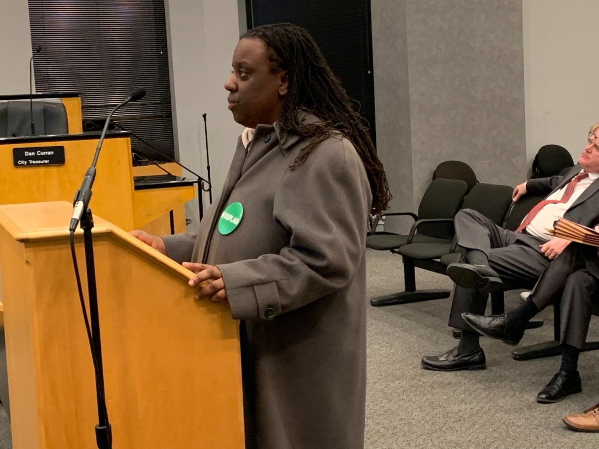 Elmhurst resident Nicole Virgil speaks in favor of hoop houses Monday at a meeting of the City Council's Development, Planning and Zoning Committee. 