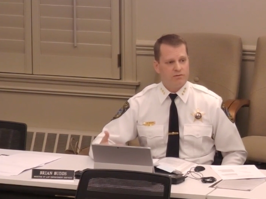 Western Springs Police Chief Brian Budds speaks about the annual police report at Monday's Village Board meeting. This is a screenshot from a village of Western Springs video. 