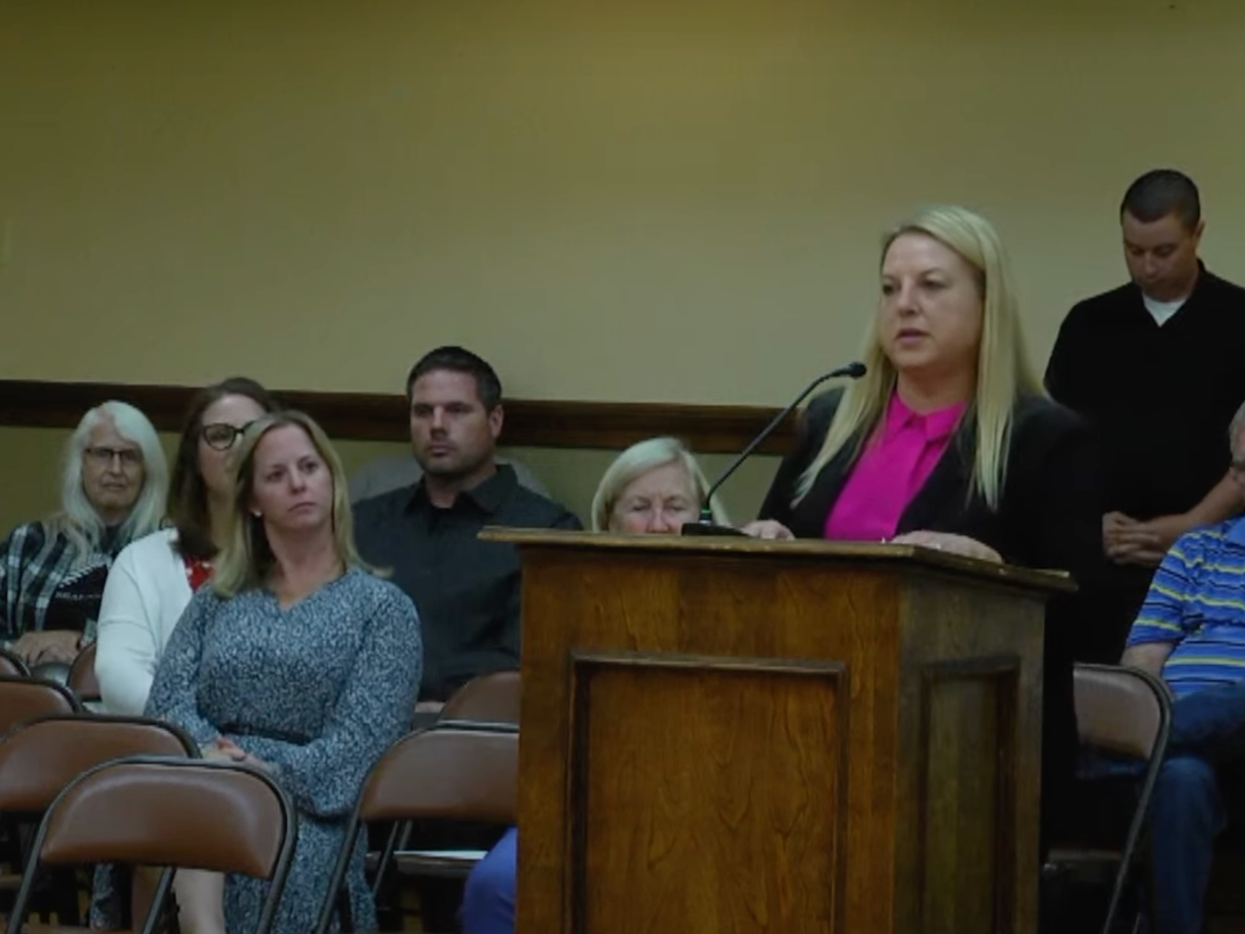 La Grange Village Manager Andrianna Peterson speaks during Monday's meeting of the Village Board. This is a screenshot from the village's meeting video.
