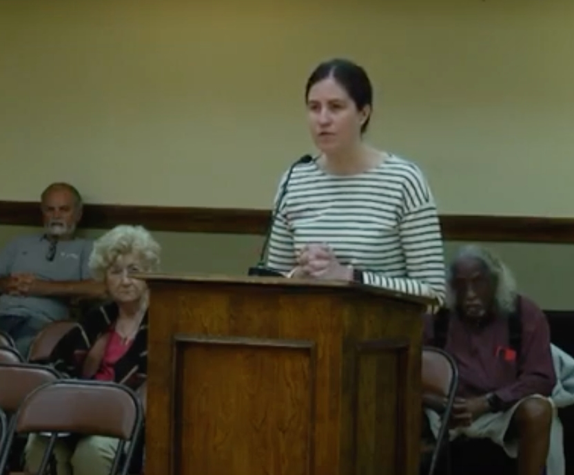 Sarah Gaul, a resident on Sunset Avenue, said she was appalled by what she considered the village's inaction in dealing with flooding in her neighborhood. This photo is a screenshot of the village's video of the Village Board meeting. 