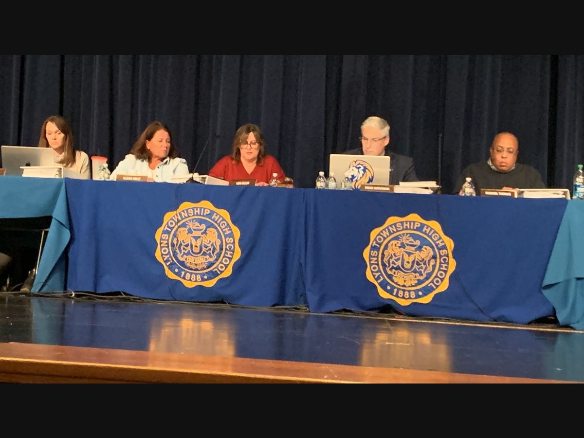 The Lyons Township High School board met Monday. From left are member Jill Grech, Vice President Alison Kelly, President Kari Dillon, Superintendent Brian Waterman and member Michael Thomas. 