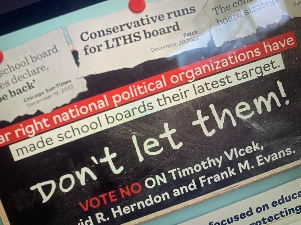 A political mailer from the La Grange-based Support Our School committee labeled three Lyons Township High School board candidates as "right-wing activists."