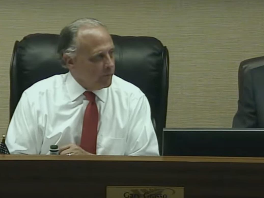 Burr Ridge Mayor Gary Grasso said this week he was concerned with the way landscapers were parking on village streets. He appears here in a screenshot of Burr Ridge's video of Monday's Village Board meeting. 
