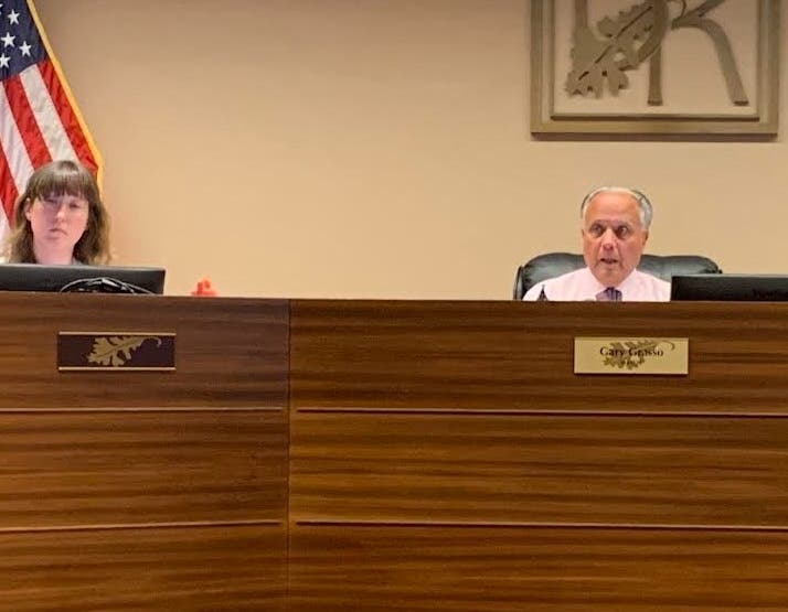 Burr Ridge Mayor Gary Grasso plans to appoint members of an ad hoc committee for the CNH Industrial site. Next to him is Janine Farrell, the village's community development director. 