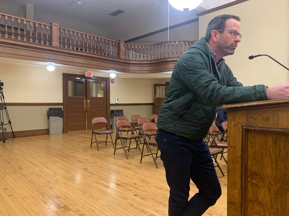 Dan Spain, owner of La Grange's The Elm restaurant, on Monday asks the Village Board to find a way to provide parking accommodations for people coming into the village for special events. 