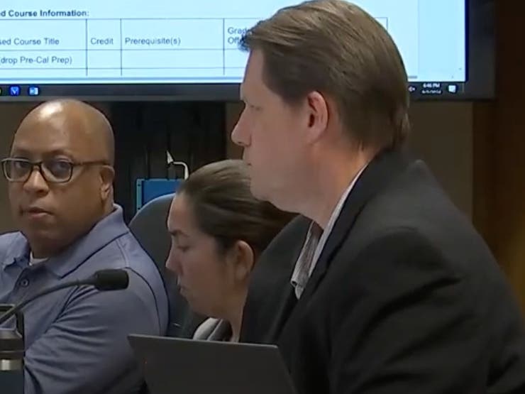 Michael Thomas (left), a Lyons Township High School board member, raised an issue about the College of DuPage at Monday's board meeting. Scott Eggerding (right), the school's curriculum director, said the issue troubled him. 