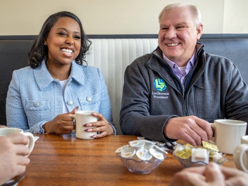 La Grange Village President Mark Kuchler is pictured with Shantel Franklin, who is running for state representative in a district that includes La Grange. 