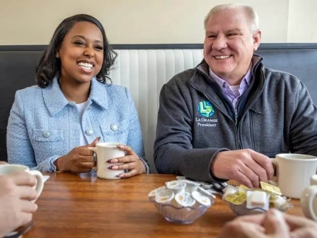 La Grange Village President Mark Kuchler is pictured with Shantel Franklin, who is running for state representative in a district that includes La Grange.